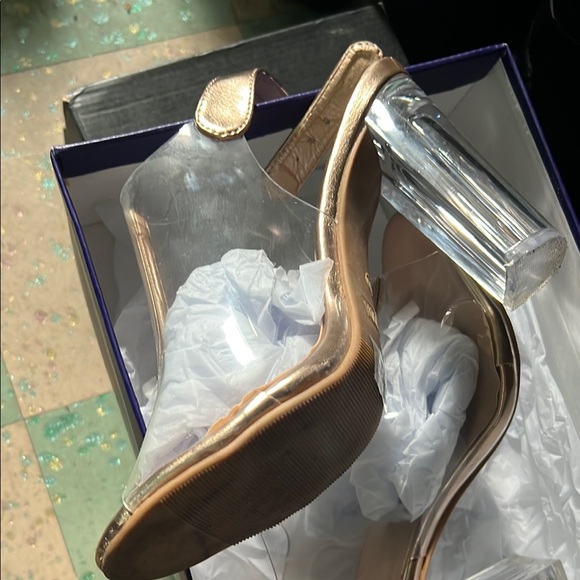 Gold Stiletto Heels with Ankle Strap - Picture 2 of 3